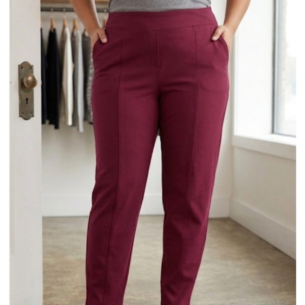 new directions Ankle Pants with Tummy Control Women's Sz 16 Beautiful Maroon Hue
